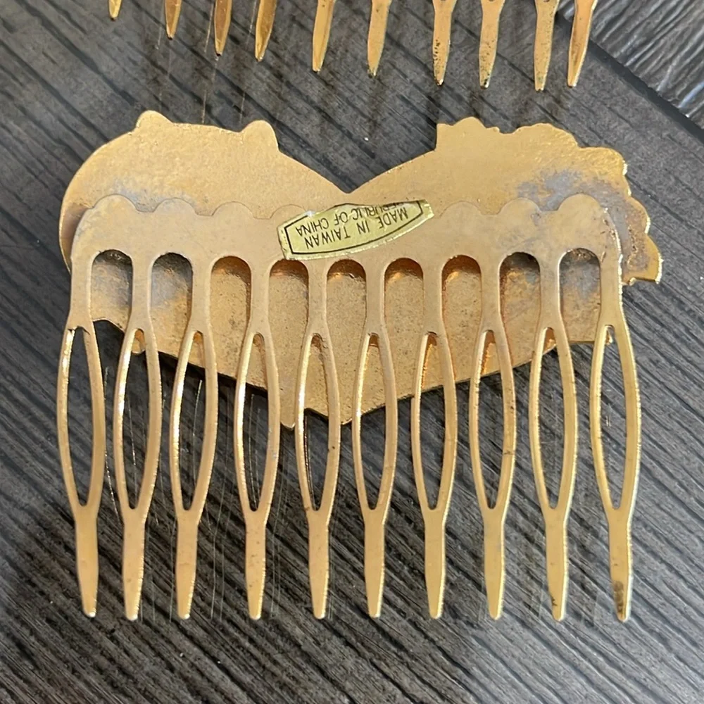 Vintage Cloisonné Butterfly Heart & Flower Hair Combs - Picture 8 of 16